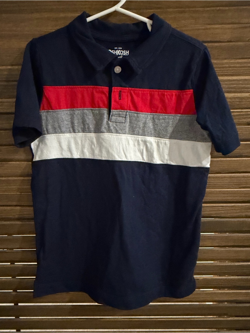 OshKosh B'gosh Navy Polo with Red, Gray and White Stripes